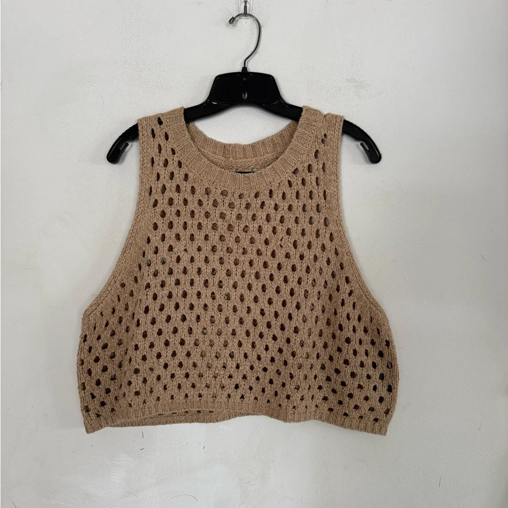 Asos Edition Womens Racer Front Cropped Knit Sweater In Camel, Size US 14 - Picture 3 of 6